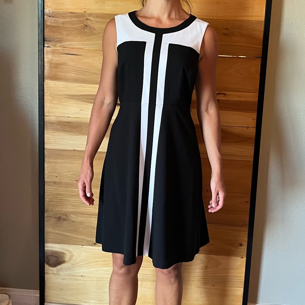 Calvin Klein black & white flare dress